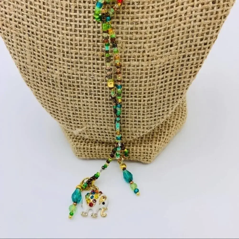 55” lariat. Handmade multicolor green brown‎ beads